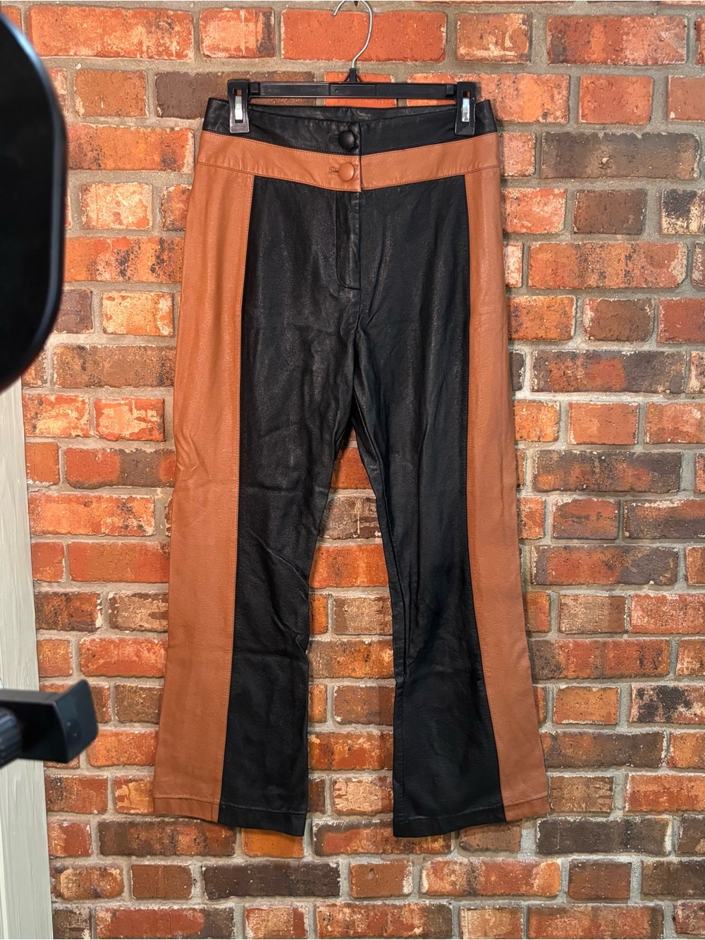 Alice womens two toned panels leather high waisted pants black/brown M